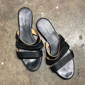 Nisolo black leather 3 strap flats